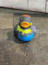 Black paint splatter rainbow rubber duck bath toy figure