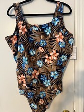 NEW Lands End Women  s Square Neck Tugless One Piece Swimsuit Tropical Size 26W