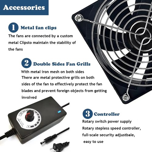 120mm x 25mm 110V 220V AC Powered Cooling Fan With Speed Controller 5V to 12V - Afbeelding 8 van 27