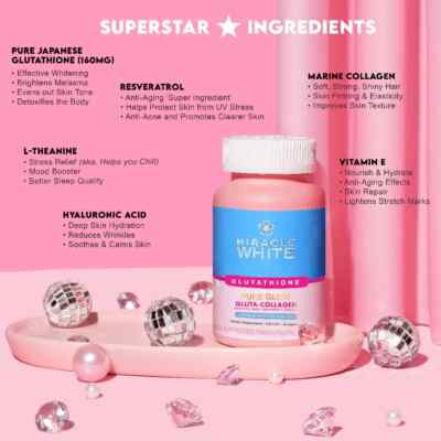 2x MIRACLE WHITE Pure Glow GLUTA-COLLAGEN 30caps | eBay Australia
