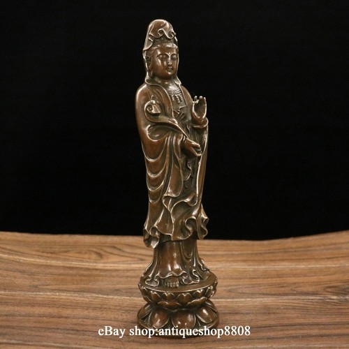 8" China Bronze Quan Guan Yin Kwan-yin Goddess Boddhisattva Buddha Statue - Picture 4 of 9