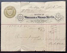 1895 WHEELER&WILSON MFG.SEWING MACHINES FULTON ST. NEWYORK LETTER HEAD INVOICE