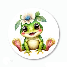 Happy Smiling Frog w/Flower Scrapbook Stickers Envelope Seals Frog Party Favors