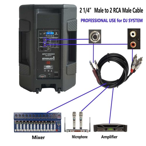 2 piezas de cables de micrófono macho de 6,3 mm a 2 cables auxiliares de audio RCA estéreo divididos en Y 8 pies - Imagen 3 de 13