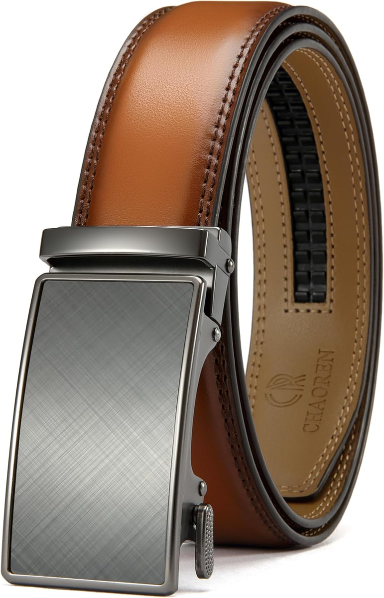 Stylish Men's Leather Ratchet Belt Micro Adjustable for Perfect Fit