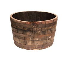 Half Whiskey Barrel Planter – Rustic Wooden Garden Pot – Authentic Recycled Whis