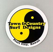 T&C Town & Country Surf Designs Hawaii Sticker 5 inches Black/Yellow/White sk8