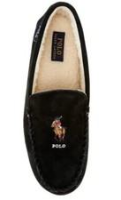 New Polo Ralph Lauren Men  s Polo Bear Black Suede Moccasin Slippers Riding NIB