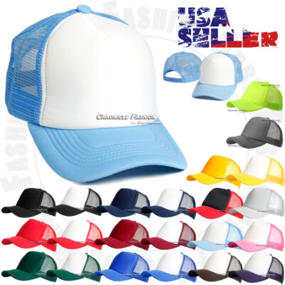 Woman’s White Mesh Trucker Hat - Adjustable Snapback Aligament Trucker Hat Men Women Foam Plain Front Mesh Back  main image 3