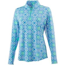 NWT IBKUL CLASSIC KEY SEAFOAM PERI Long Sleeve Mock Golf Shirt M  L