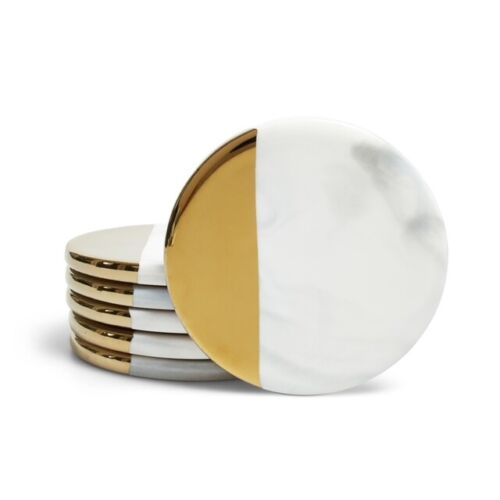 Ceramic Coaster, set of 6, with Gold Colored Design Coasters