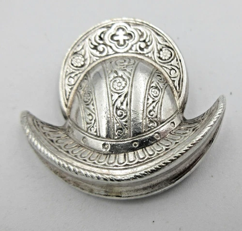 Vtg ANTIQUE silver tone metal Floral Paisley Hat Brooch Pin Costume Jewelry