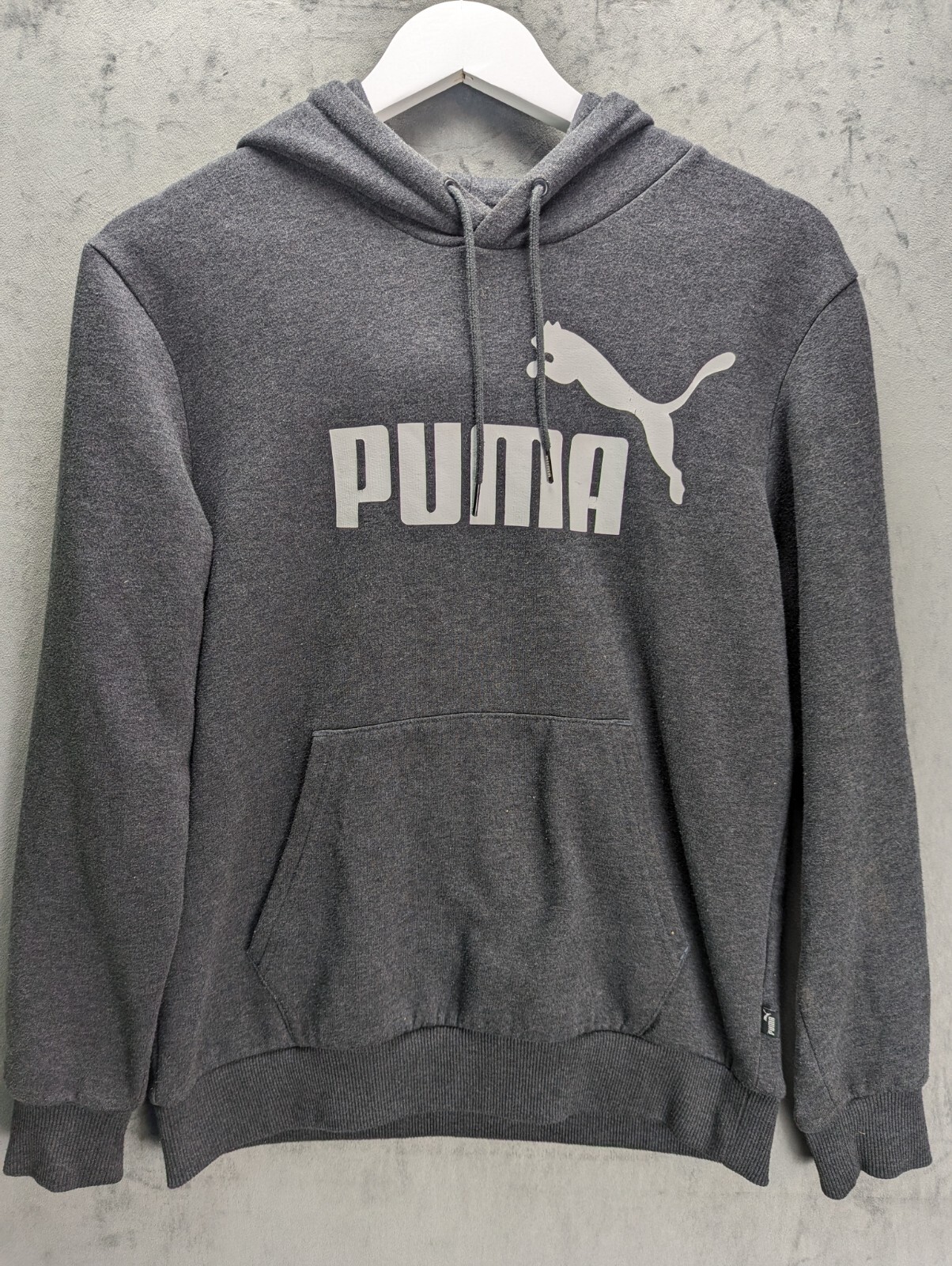 Puma Hoodie XS Grey  Logo Print Pocket Drawstring Sweatshirt Outdoor Training image 2
