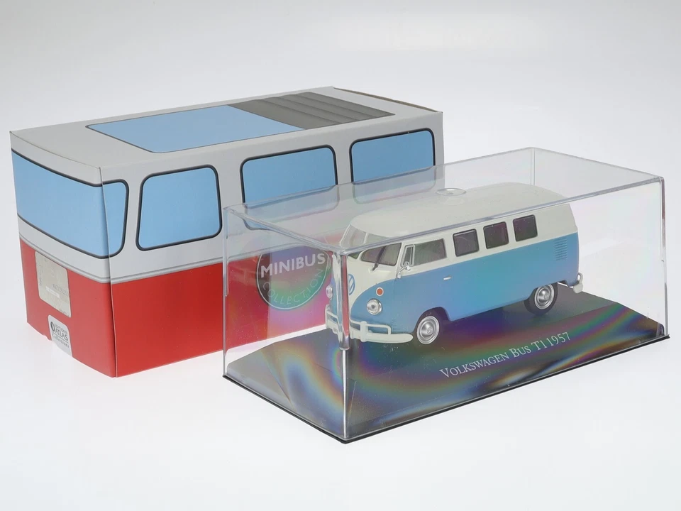 VW Volkswagen T1 Bus 1957 azul diecast modelo coche 7810001 en vitrina Atlas 1:43 Foto 4 de 4