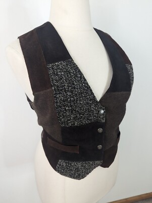 Vintage 90s Tan Zara Leather Sude Sweater Patchwork Vest