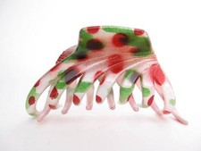 Spotted magenta red green black white hair claw clip for medium fine hair