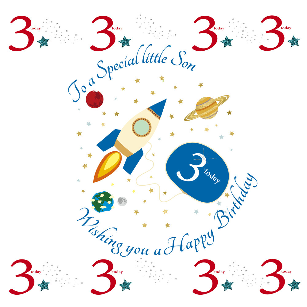 Son Happy 3rd Birthday Greeting Card  Rocket Ship 3 Today by Rush Design