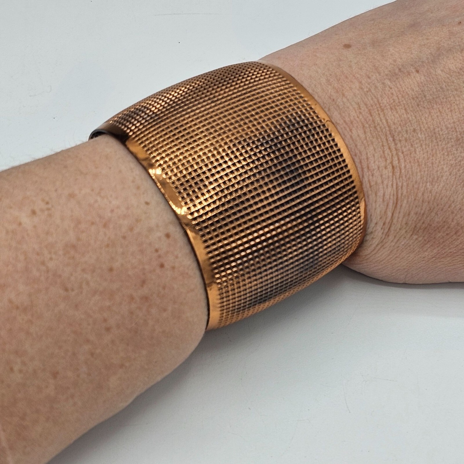 Textured Grid Solid Copper Wide Open Cuff Chunky … - image 3