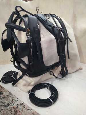Designer Black Leather Driving Harness with French Collar-5 days delivery by DHL