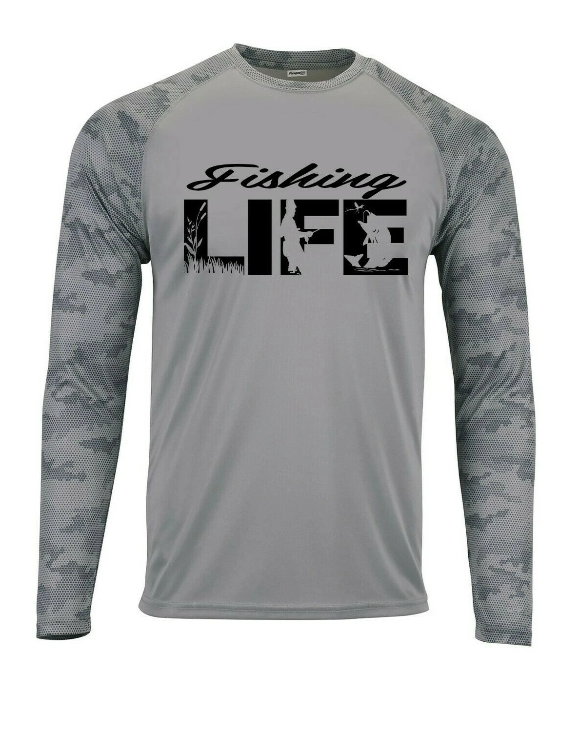 Fishing Life Lake River Camo Camouflage Long Sleeve UPF 50 T-Shirt UV Protection