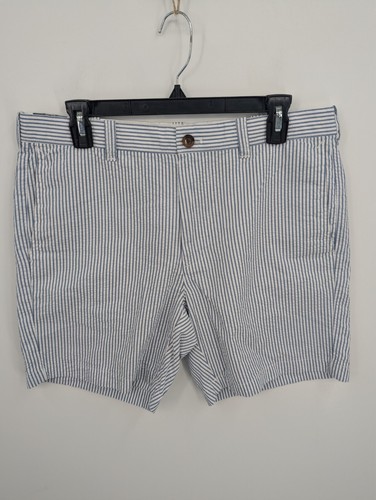 J Crew Shorts Men's 33 Blue White Seersucker Flex Chino Cotton 7" Pinstripe, NWT