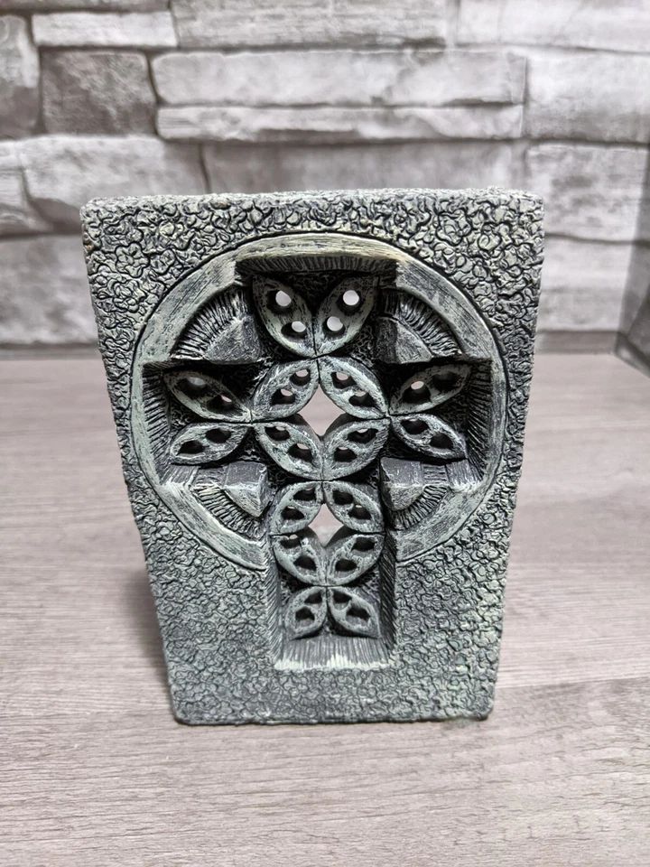 5" Piedra Ornamentada Aspecto Resina Cruz Candelabro Linterna Estatuilla Decoración Gótica Foto 2 de 4