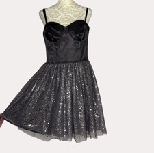 Asos Satin Sequin Netting Bustier Dress Gray Silver UK 12 US 8 bv