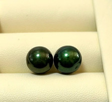 Pair 11-12mm South Sea Genuine Green Round Loose Pearl Undrilled 2212