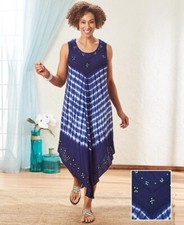 NAVY BLUE EMBROIDERED SLEEVELESS DRESS SZ 1X (18-20) cruise NEW IN PKG deluxe