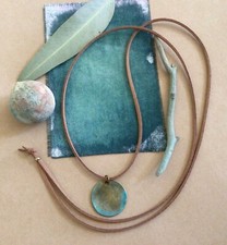 Blue patina Sundance Charm Necklace suede cord pendant handmade artisan jewelry