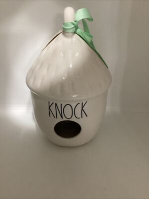 New Rae Dunn KNOCK Knock Acorn Birdhouse Nest Ivory With Mint Bow LL by Magenta 