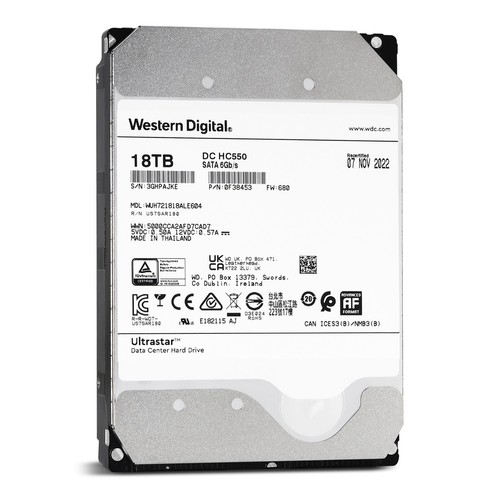 WD Ultrastar DC HC550 18TB SATA 6Gb/ 3.5" Enterprise HDD - WUH721818ALE604 - Afbeelding 4 van 5