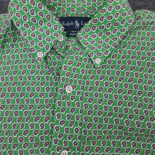 Polo Ralph Lauren Camicia Uomo Verde Medio Paisley Bottone Floreale Quadri Western - Foto 5 di 10