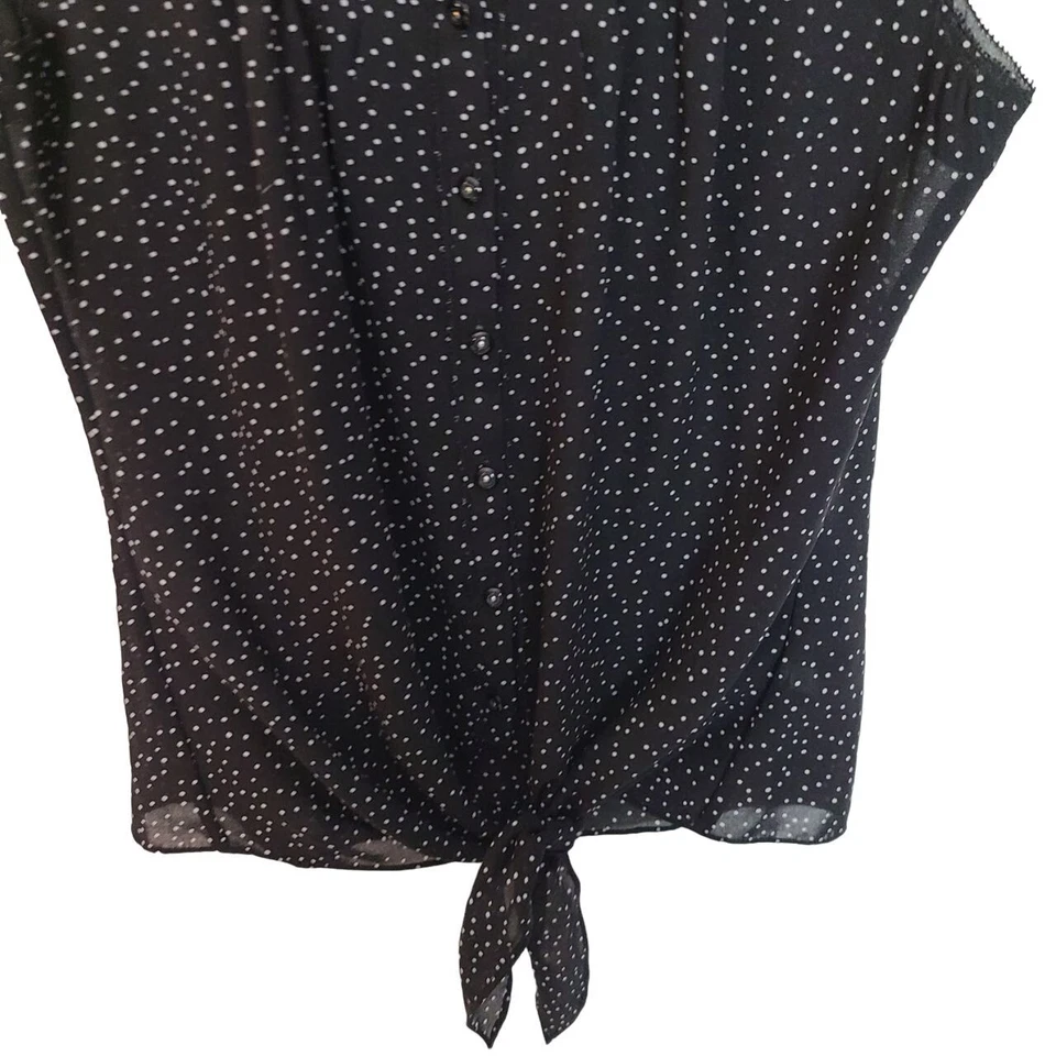 White House Black Market Womens 8 Black White Polka Tie Front Sleeveless Blouse - Изображение 3 из 4