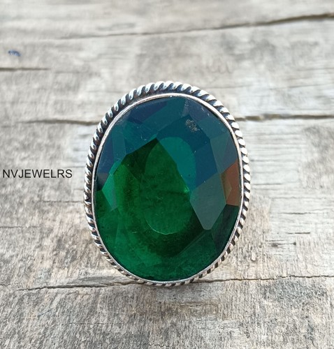 Popular Emerald Gemstone Handmade 925 Sterling Silver Statement Gift Ring M360