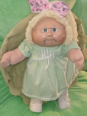  1985 Cabbage Patch Girl Blonde Hair Green Eyes HM8 with glasses OK factory 
