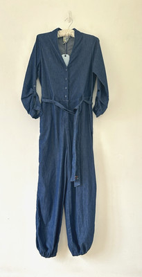 Weird Fish Mallory Overall Denim Chambray elastische Manschette Gürteltaschen UK 12 neu mit Etikett
