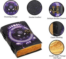 Book of Spells Leather Journal magic Cat Goddess Printed Celestial Moon, 5x7