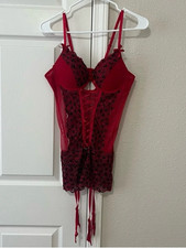 Red Black Skull Lace Bustier Corset Lingerie Size Medium / 6