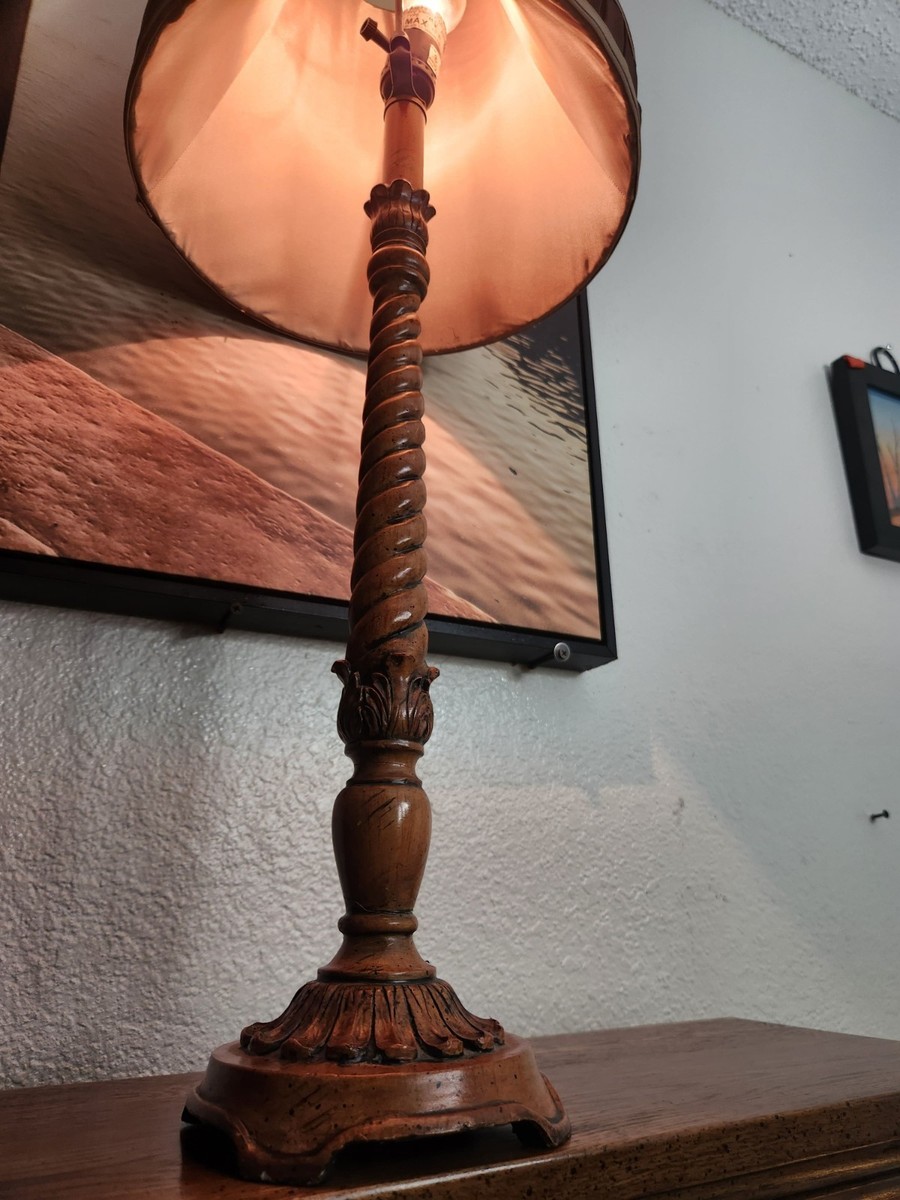 Stunning Antique English Carved Oak Open Barley Twist Floor Lamp