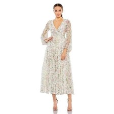 Mac Duggal EMBELLISHED FLORAL PRINT FAUX WRAP A LINE DRESS spring dress size 16