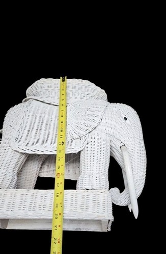 Vtg Rattan Wicker Elephant Table Side End Plant Stand Boho White Braided 20" - Picture 11 of 11