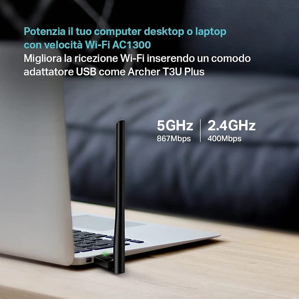 TP-Link Archer T3U Plus Chiavetta WiFi AC1300Mbps, Alto Guadagno, Wireless Dual  - Immagine 3 di 4