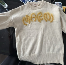 Marni Ivory Wool Knit Sweater Yellow Embroide...