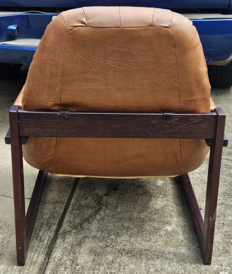 Percival Lafer Brazilian Wood Vinyl Lounge Chair & Ottoman AS-IS - Image 4 of 4