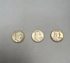 Franklin Half Dollar D  3 Coin Lot  (1958  1962  1963)  *90% Silver*  See Pics