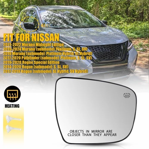 Exterior Heated Mirror Glass w/ Backing Plate RH Passenger Side for Nissan Rogue