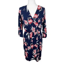 Gilli Dress Women Small Blue Floral Surplice Quarter Sleeve Mini Casual