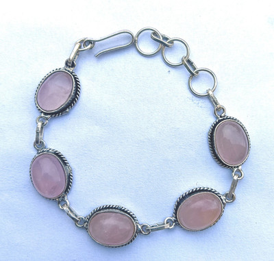 Rose Quartz Gemstone 925 sterling silver plated Bracelet 8'' Women jewelry Gift