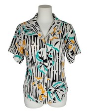 VTG Christian Dior Separates Abstract Stripe Rayon Blouse White Black Multi 6